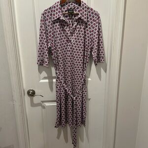 Laundry by Shelli Segal  dress purple and white. Size 14 with waste tie.